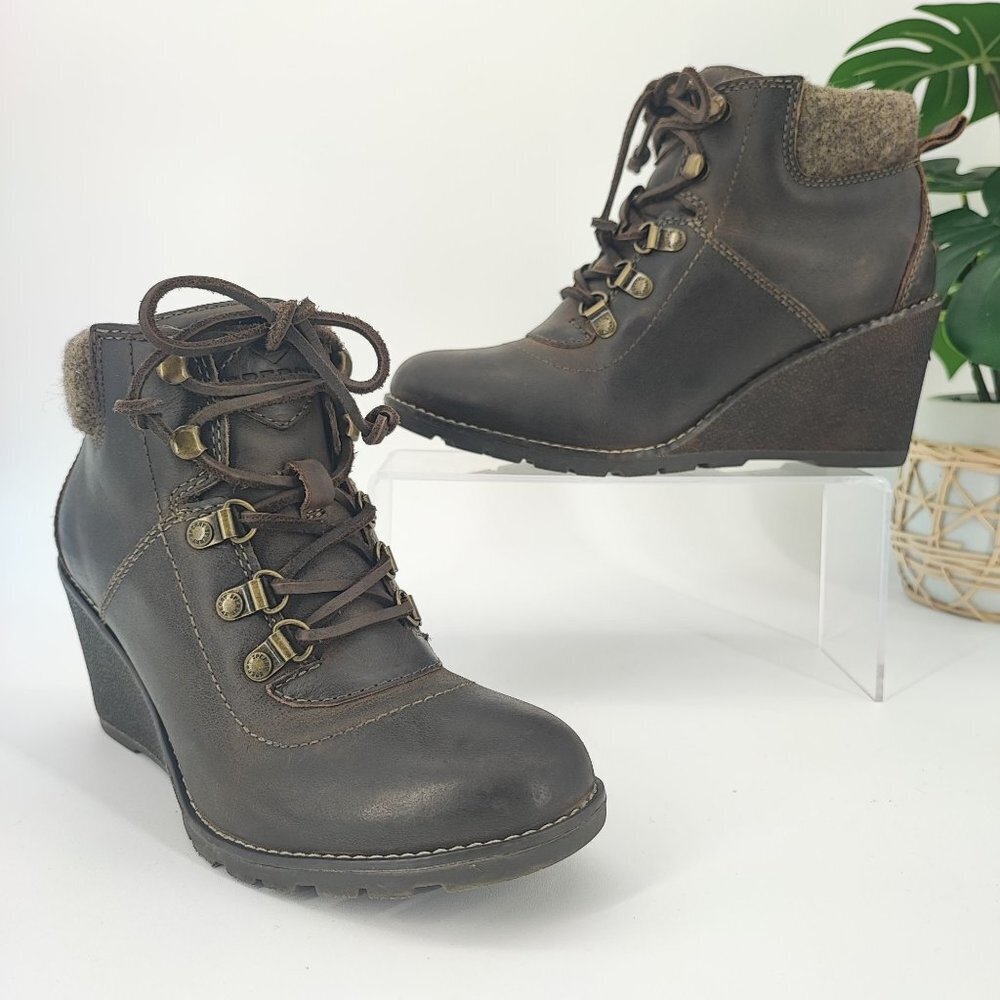 Sperry Women's Top-Sider Celeste Bliss Brown Leather Wedge Boots Size 7.5